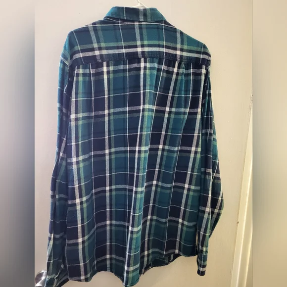 FADED Glory MENS Plaid Flannel Shirt - Blue and Green - Picture 2 of 2